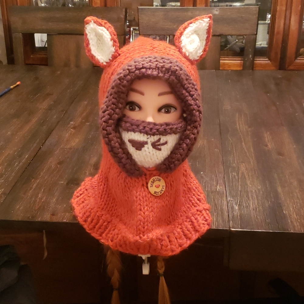 Childrens wool winter hat with mouth/nose covering